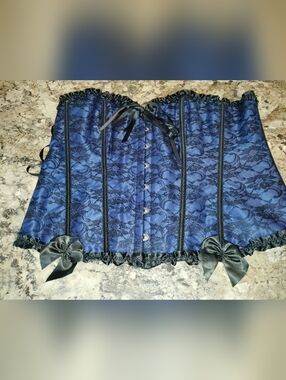 💙 Women’s XL Royal Blue & Black Lace Corset | Adjustable Back | Snatched Fit
